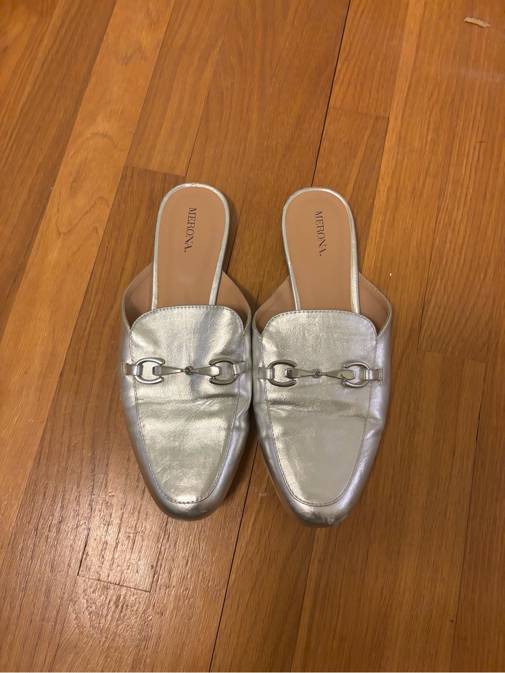 Merona Silver Metallic Slip-On Mules with Bit Detail